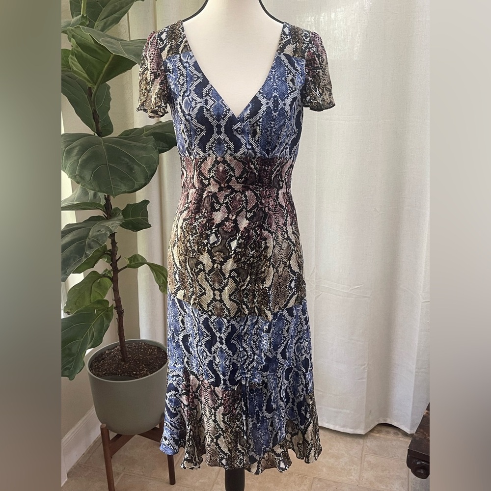 Parker Snake Print Delia Dress with Flutter Sleeves - Picture 2 of 9